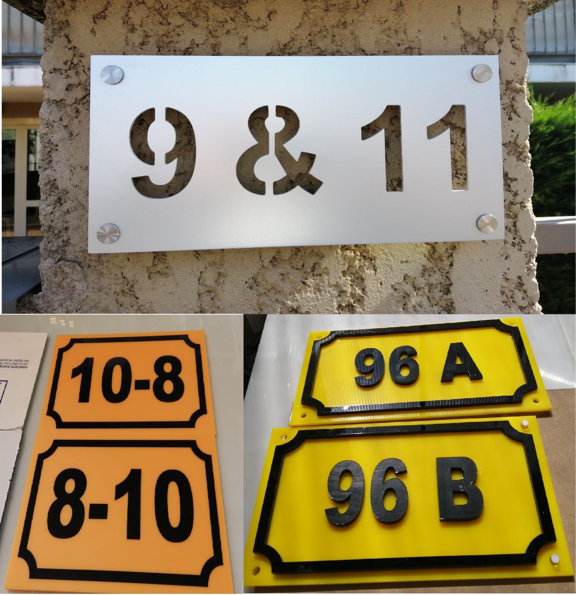 Plusieurs modèles différents de plaques de numéros de rue